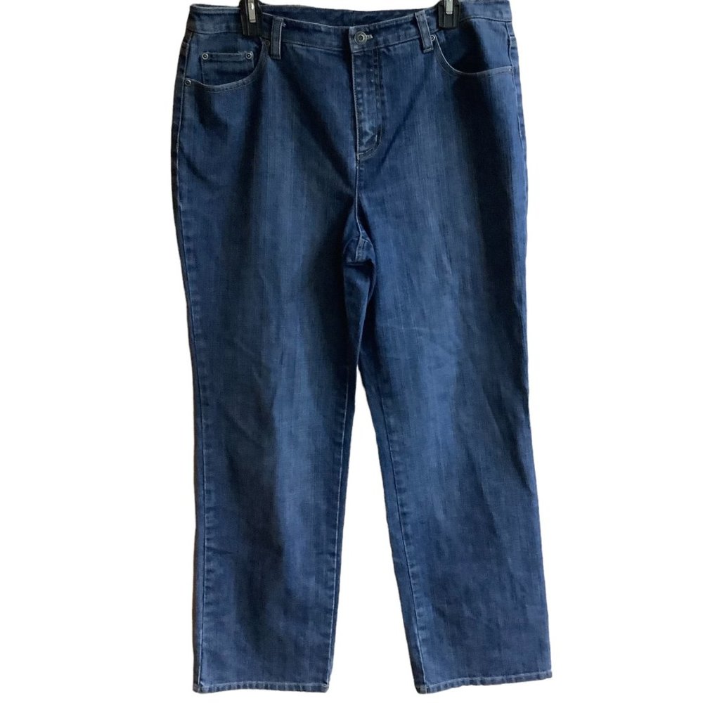 Talbots Women Size 14 Stretch Flat Front Straight Leg Denim Jeans Beaded Pockets